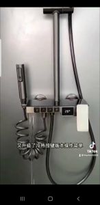 Bộ sen cây tắm đứng Hiển thị nhiệt độ LED Mạ TITAN xám 4 phím nhấn - Hàng nhập khẩu Cao Cấp