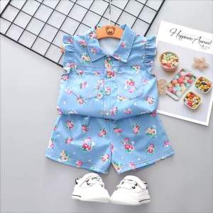 [1-5th] SETELAN ANAK PEREMPUAN MODEL KEMEJA CELANA PENDEK CASUAL SPORTY (SET BUNGA KECIL)