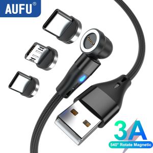AUFU 540 Rotate Magnetic USB C Cable Fast Charging Type C Mirco USB Phone Data Cord For iPhone Xiaomi POCO Redmi Magnet Charger