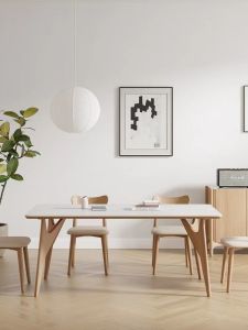 Scandinavian Solid Wood Bright Stone Plate Dining Table and Chair Small Apartment Home Ash Wood Modern Minimalist Cream Style Dining Table