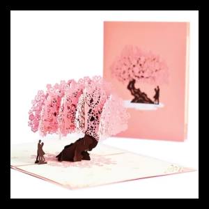 Exquisite 3D Pop Up Peach Blossom Tree Greeting Card Birthday Gifts Rose Flowers Cake Postcard For Children To Blessing Teacher