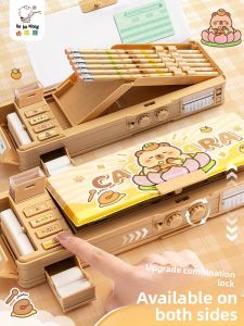 MONLEYTA | Girls Multifunctional Pencil Case Double Layer High Aesthetic Value Kindergarten Stationery Box Black Technology Popular New 2025