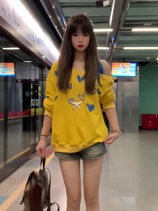 American Style Heart Print Asymmetrical Shoulder Loose Fit Shoulder Bared Womens T-Shirt Yellow Splicing Top Casual Streetwear