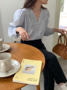 เสื้อเชิ้ตคอวีแขนยาวสไตล์วินเทจฝรั่งเศส Three Percent X.O.X.O. ทรงตรง สไตล์เกาหลี ผ้าฝ้ายผสมโพลีเอสเตอร์ ฤดูใบไม้ร่วง 2024