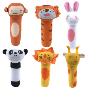 Baby Cute Animal Shaped Rattles Cartoon Hand Bells Ring Plush Soft Educational Toys