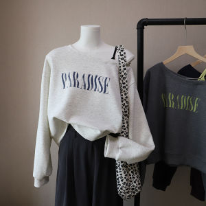 Áo Nỉ in Chữ Mỹ Thời Trang Mùa Thu Dành Cho Nữ Cổ Chéo Hở Vai Dáng Rộng Đa Năng Thoải Mái Áo Nỉ Cotton