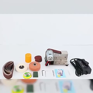 Mini Electric Belt Sander 7 Adjustable Speed 15‑Degree Multifunctional Knife Sharpener 220V DIY Polishing Grinding Belt Grinder for Woodworking Metal Working Cutter Sharpening