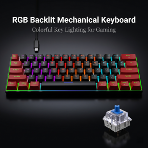 HXSJ | 61-Key Compact Mechanical Keyboard 60% Gaming Keyboard with Blue Switches And Color Backlight Small Size for Easy Portability