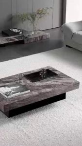 Bàn trà đơn Sofa phòng khách GLOSSY BLACK cốt gỗ MDF phủ tấm laminate giả đá kèm khay đựng cốc sang trọng BT-51