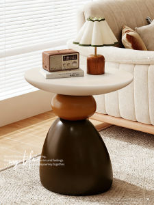 Artistic round Table Small Tea Table Stone Side Table Living Room Sofa Middle Age Style Resin Material No Storage No Wheels