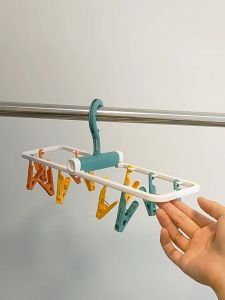 [2Packs] 12 Clothespins Folding Drying Rack PP Non-slip Detachable Sock Clips 360 Degree Rotatable Windproof Hook