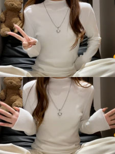 Elegant High Neck White Warm Slim Fit Knitted Top