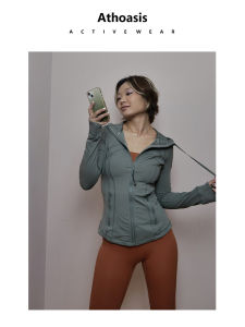 เสื้อแจ็คเก็ตโยคะแบบสวมหัวทรงเข้ารูปมีซิปเอวสูง Athoasis สำหรับผู้หญิง ฤดูใบไม้ร่วง/ฤดูหนาว คอตั้ง แขนยาว เสื้อผ้ากีฬา