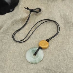 Minimalist Retro Glaze Obsidian Circle Pendant Black Rope Necklace Long Pendant New Chinese Style Grade Accessories for Women