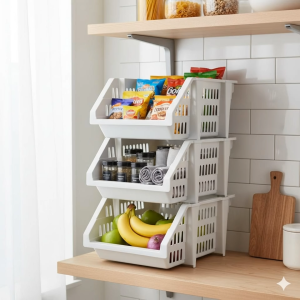 3 LAYERS WHITE STACKABLE OPEN PULL BASKET MULTI LAYER STACKABLE RACK MULTI-PURPOSE RACK TOOLS STATIONERY