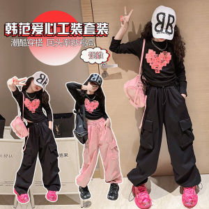 Girl Workwear Pants Autumn Clothing Kids Autumn Straight-Leg Trousers Youth Girl Spring and Autumn Wide Leg Track Pants Black