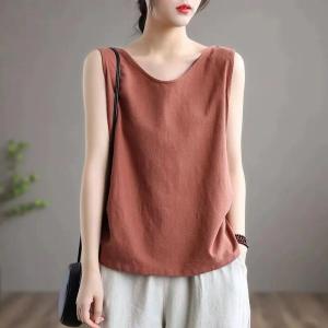 Womens Loose Cotton Linen Tank Top Sleeveless Summer 2023 New plus Size Inner And Outer Wear Casual Fashion T-Shirt
