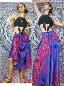 High Waist Bohemian Print Long Skirt Maxi Summer Beach Holiday Floral A-Line Gypsy Style Womens Cotton Half-length Skirt