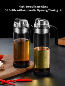 Household oil bottle Glass Bottle Automatic Open Closure Anti Leakage Vinegar Bottle Fan Oil Container Marked Kitchenware Scale