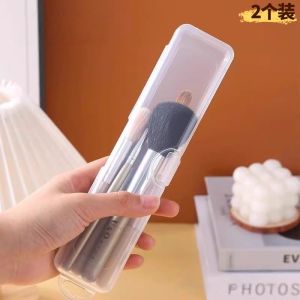 Portable Travel Makeup Brush Storage Box Eyeshadow Brush Nail Art Pen Transparent Cover Dustproof Lid Eyebrow Pencil Organizer