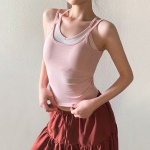 Contrast Color Fake Layered Padded Yoga Tank Top