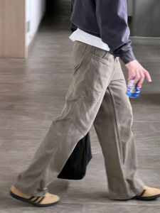 กางเกงยีนส์ทรงหลวมสไตล์อเมริกันย้อนยุคสำหรับผู้ชาย กางเกงขายาวทรงหลวมสไตล์ลำลองฤดูใบไม้ผลิและฤดูใบไม้ร่วง CleanFit พร้อมกระเป๋า