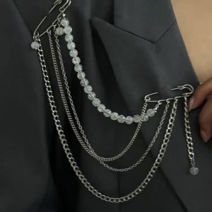 Multi Layer Beaded Chain Brooch Crystal Detail Fashion Pin Jewelry For Clothing Decoration Accessory