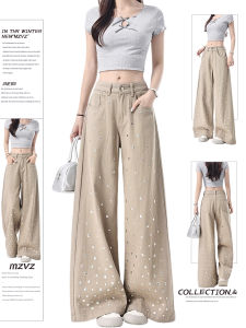 MZVZ | Quần Jeans Đùi Rộng Thêu Nặng Lấp Lánh Phong Cách Retro