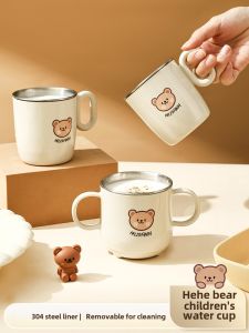 Stainless Steel Childrens Water Cup Baby Milk Cup Anti-Scalding Anti-Fall Straight Drink Cup Home Use Learning to Drink Cup