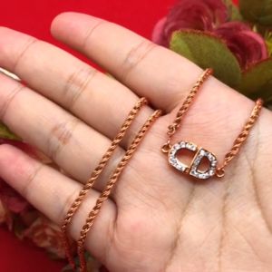 สร้อยคอลายเกลียวเชือกห้อยจี้ฝังเพชร ความยาว 16 นิ้ว ทองชมพู ทองเเดง ใส่อาบน้ำได้ ใส่ได้ทุกโอกาส รูปถ่ายจากสินค้าจริง