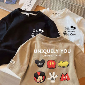 Áo Thun Tay Ngắn In Chữ Cái Mickey Cho Bé Trai và Bé Gái Mùa Hè Vải Cotton Nhẹ