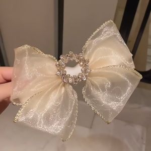Light Luxury Diamond Retro Mesh Bow French Barrette Clip RB