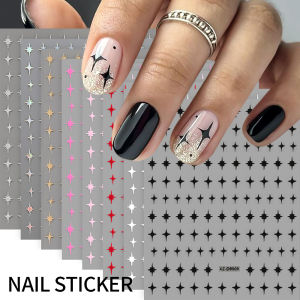 8Pcs/Set 3D Halloween Star Nail Stickers 8Colors Four-pointed Stars Self-adhesive Nail Decals Y2K Starlight Nails Art Decoration