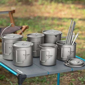 Tiartisan Outdoor Titanium Lightweight Portable Tea Coffee Cup Folding Handle Camping Water Mug for Hiking Travelling
