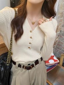HUOLISI | New Autumn Winter Wear Underwear Top Slim Long Sleeve V-Neck Knit Sweater