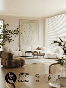 IMAGE1000 | Cream Wood Style Modern Minimalist Decorative Painting
