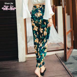 Bohemian Style Beach Holiday Womens Long Pants Lantern Harlan Beach Shorts High Waist Polyester Fiber Summer Casual Trousers