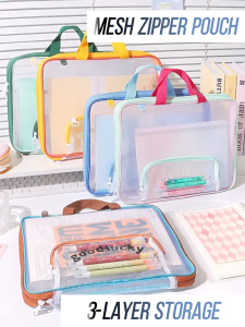 Long Mesh File Bag Zipper Pouch Transparent Document Storage Bag File Folder Organizer Clear Bag with Handle