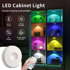 1-4 Pack RGB Led Night Light with Remote Control Rechargeable Under Cabinet Light Spotlight for Display Closet Wireless Dimmabl