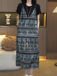Shalldoer | Váy dài tay ngắn in họa tiết phong cách Nhật Bản mùa hè 2025 cho nữ váy dài tay áo sơ mi dài váy chữ A cổ tròn quần áo công sở