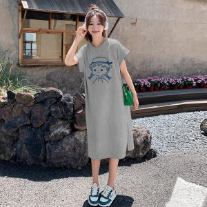 plus Size Womens Cotton T-Shirt Dress Summer Clothes Casual Long Skirt Belly Covering Plump Micro Casual Long Dress