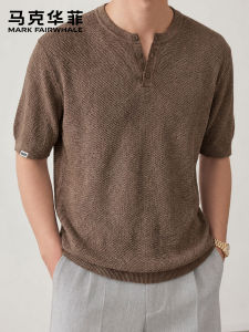 Mark Fairwhale | Short Sleeve T-Shirt for Men Linen Tencel Knit Loose Business Casual