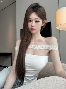 GUZILIAN | Áo ba lỗ ren cổ treo gợi cảm mùa hè cho nữ Áo hở vai nhỏ có đệm ngực kiểu Thái đẹp không thể cưỡng lại Áo ba lỗ hở vai một từ