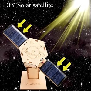 Solar-powered artificial satellite models childrens DIY handcrafted assembly models 3D wooden jigsaw puzzles educational sci