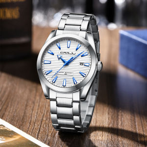 CRRJU Watches Men Simple Fashion Thin Date Luxury Design Stainless Steel Quartz Luminous Clock Silver 5006