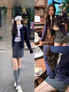 Cable Knit Cardigan & Skirt Set Blue