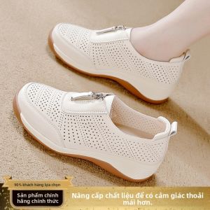 Giày lười nữ CUOYI lưới thoáng khí mũi tròn có dây kéo chống trượt