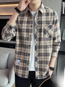 ROMON | Lormen Mens Long Sleeve Casual Shirt Iron-Free Stripe Design Spring Summer Youth Fashionable Workwear Jacket Polyester Cotton Blend