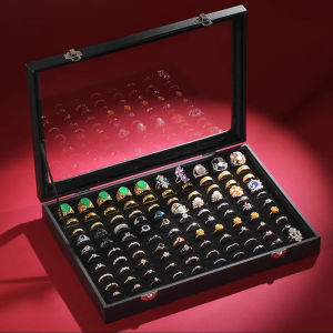 ผ้าสักหลาดรับกล่องแหวน 100 หลุมของกล่องความจุขนาดใหญ่สําหรับกล่องกล่องเครื่องประดับกล่องแสดงแผงลอย