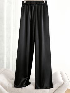 Silk Satin Wide Leg Pants High Waist Lengthened Womens Spring Summer Style Casual Trousers Floor-Length Draping Versatile Pants